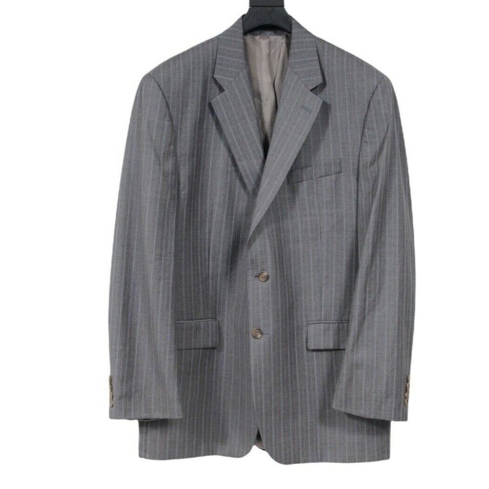 Lauren Ralph Lauren Mens Blazer Jacket 38 Gray Striped Sing Breasted Sport Coat